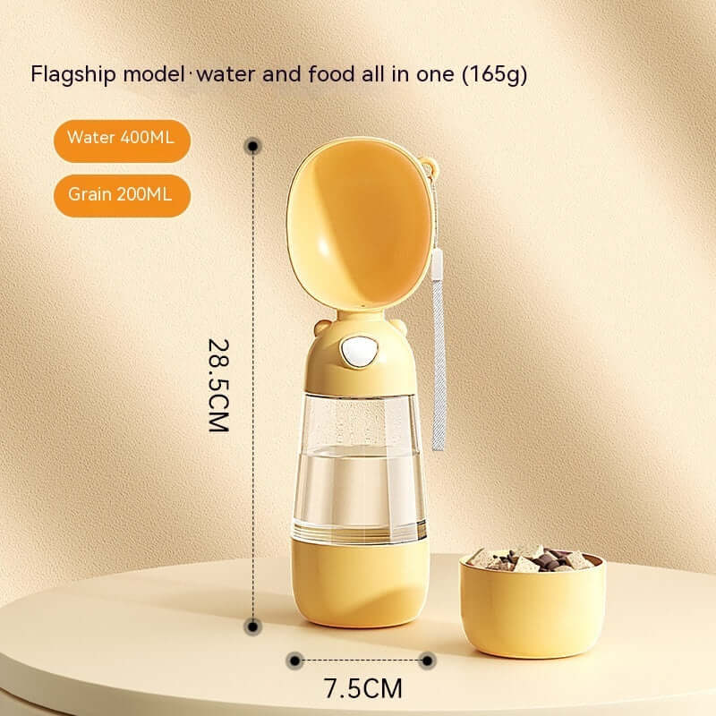 Bouteille d'eau portable pour chien, distributeur d'eau et nourriture, accessoire pratique pour animaux, modèle léger et compact.