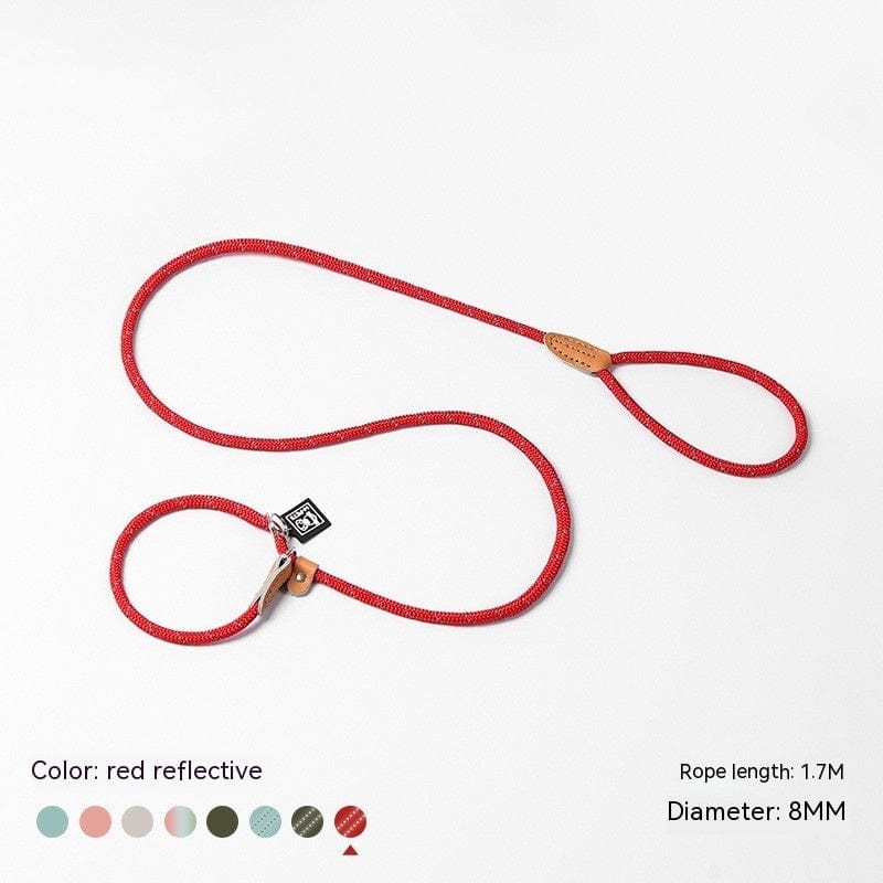 Laisse en nylon tressé P-Chain rouge réfléchissante de 1.7M pour chiens, diamètre de 8MM, idéale pour toutes tailles.