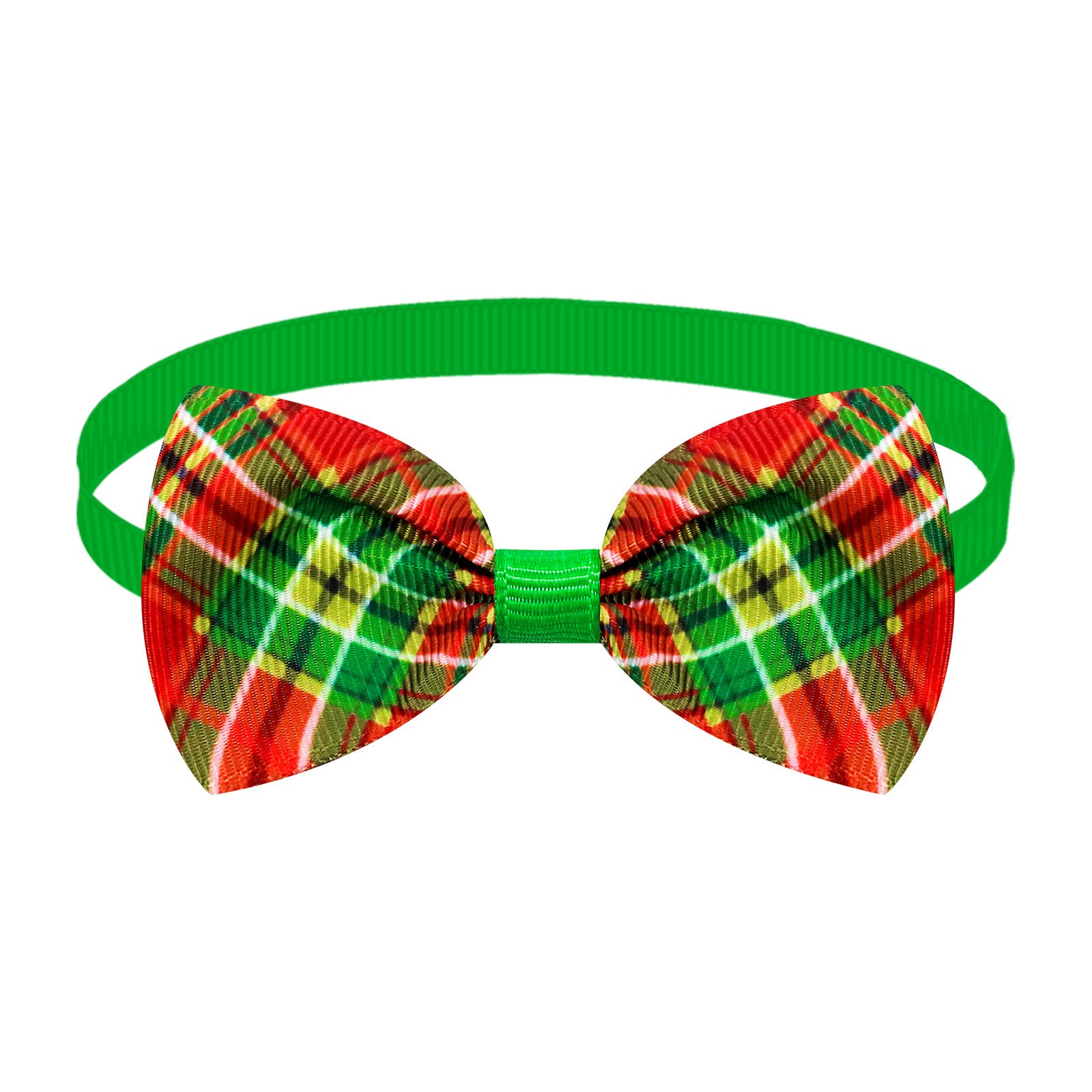 Nœud papillon plaid de Noël rouge et vert pour chien et chat, élégant et festif pour toutes occasions.