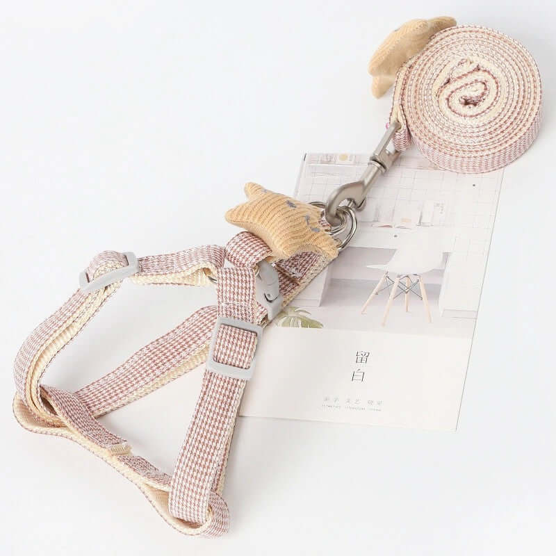 Laisse pour chien Houndstooth en nylon avec harnais assorti, accessoires pour animaux élégants et durables.