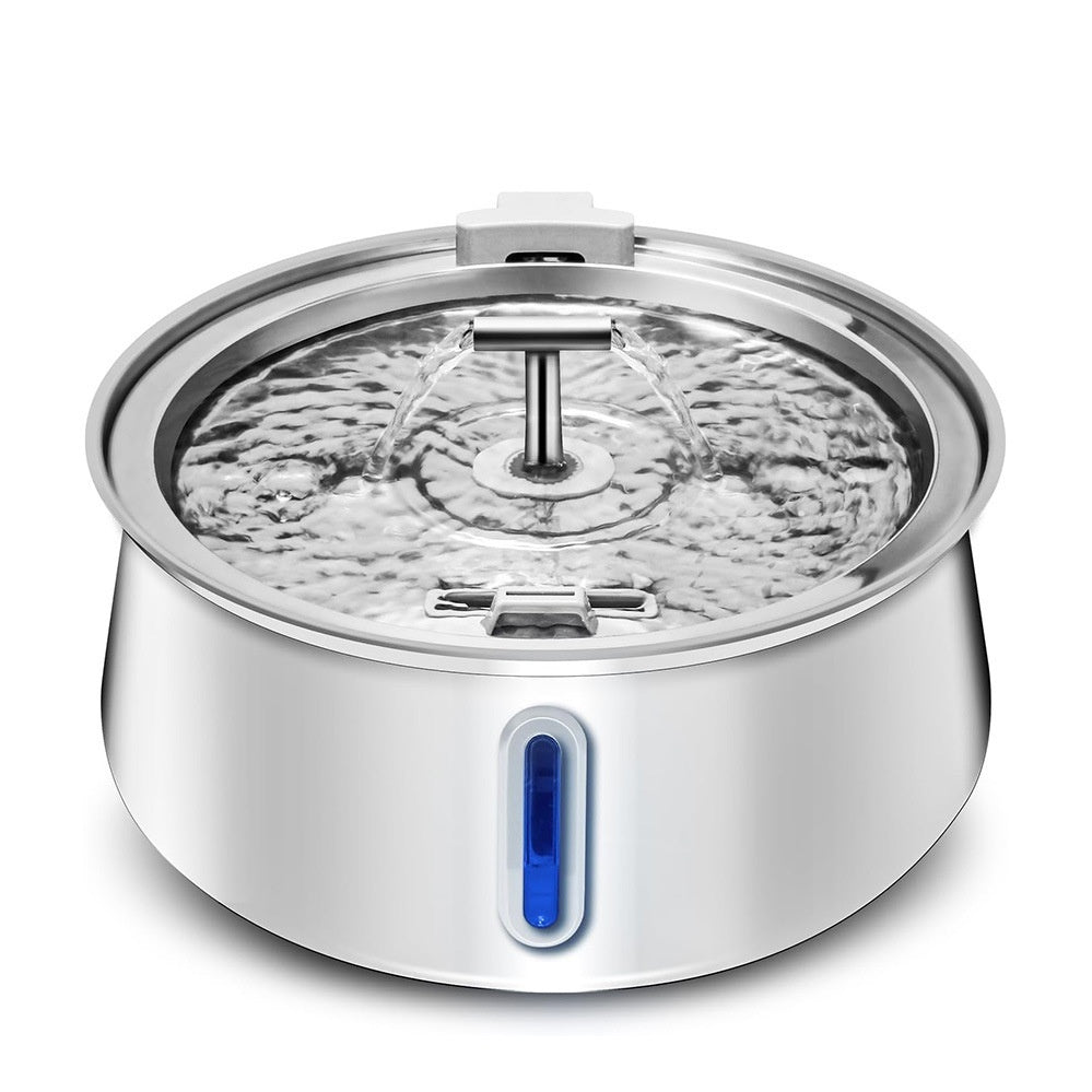 Distributeur d'eau en acier inoxydable 4L avec fenêtre, idéal pour chiens et chats, garantissant un accès à de l'eau fraîche.