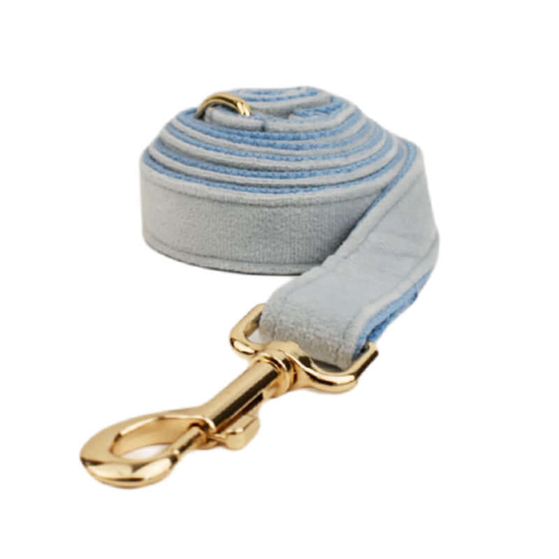 Laisse douce en velours pour chien avec clip doré, idéale pour promenade stylée et confortable.