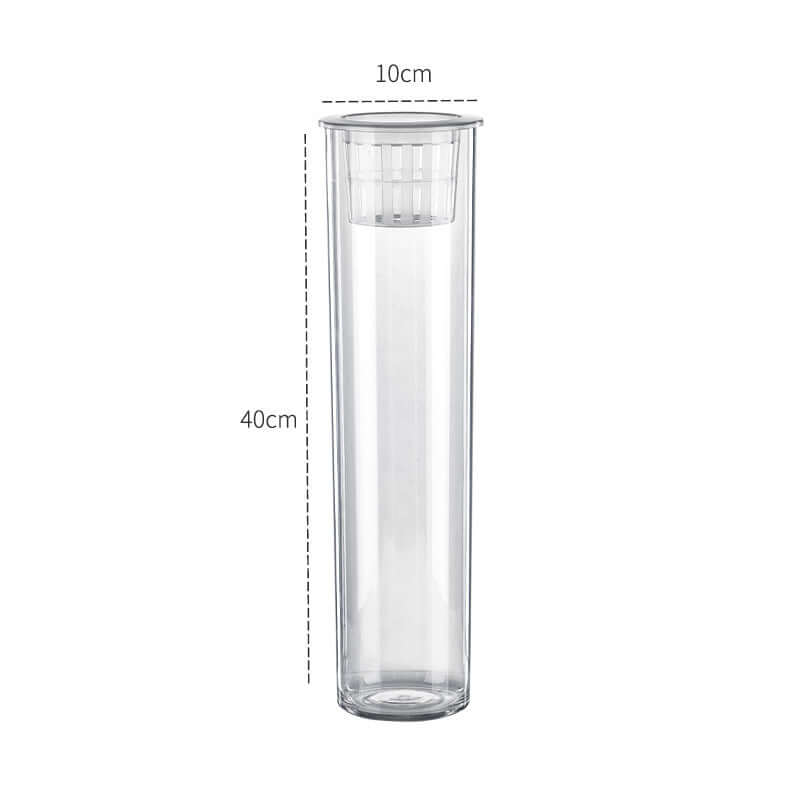 Bocal à poissons écologique en plastique transparent, 10cm x 40cm, design moderne et durable.