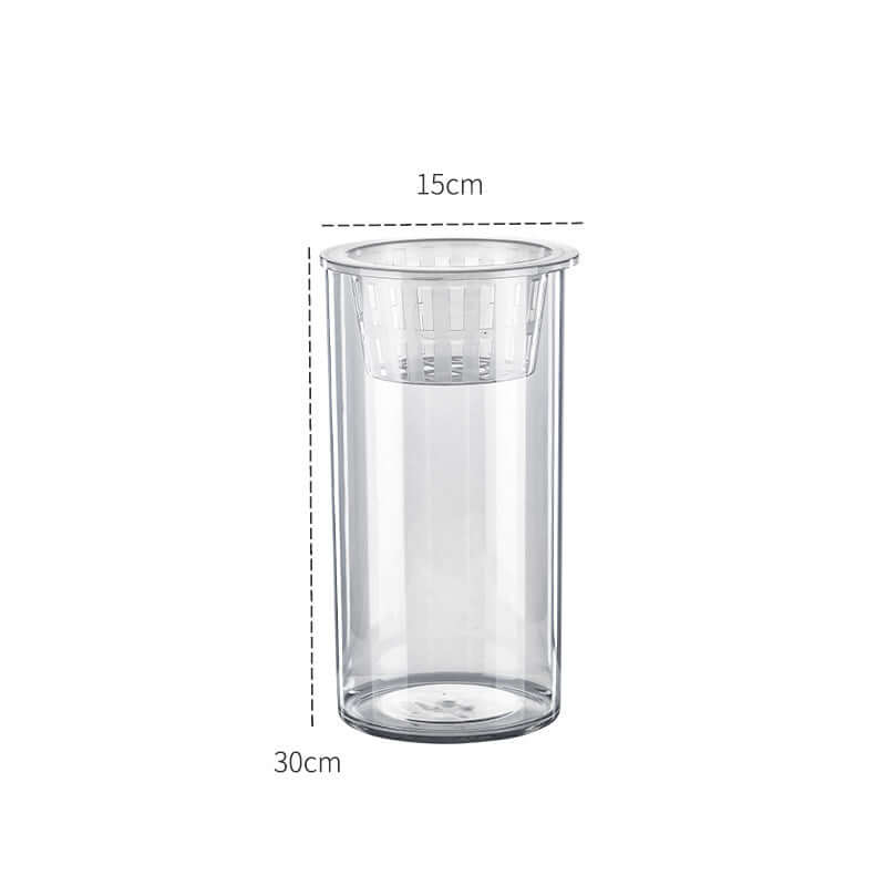 Bocal à poissons écologique en plastique transparent, 30cm de haut et 15cm de diamètre, moderne et durable.