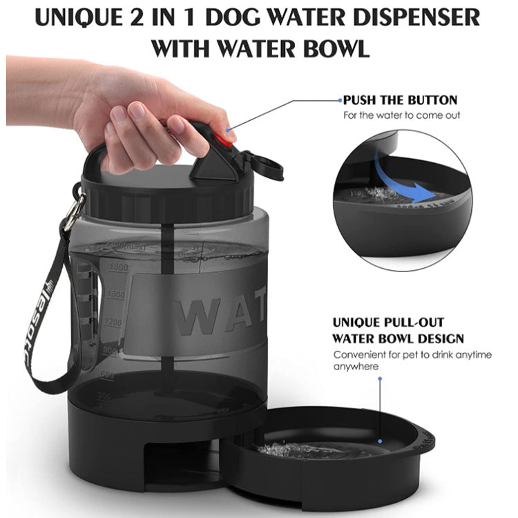 Gourde 2 en 1 pour chien avec bol d'eau intégré, pratique pour les randonnées et balades.
