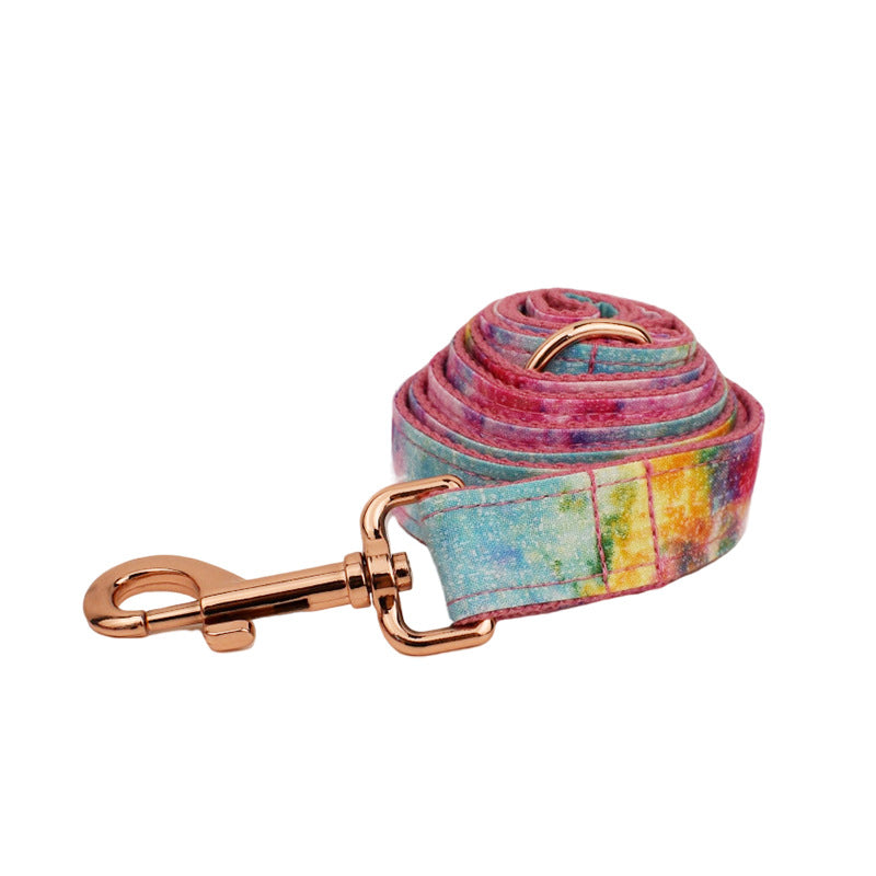 Laisse pour chien colorée avec crochet doré, idéale pour des promenades stylées et confortables.