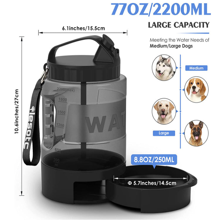Gourde grande capacité pour chiens et chats, 2200 ml, design ergonomique, idéal pour les balades et randonnées.