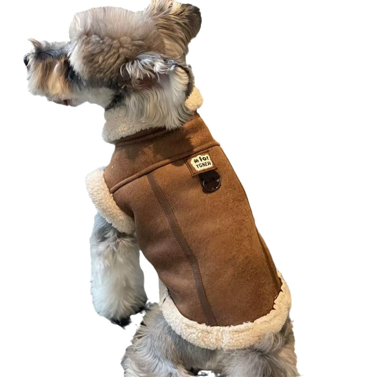 Veste douillette en fleece pour chien, couleur brune, idéale pour l'automne et l'hiver, offrant confort et chaleur.