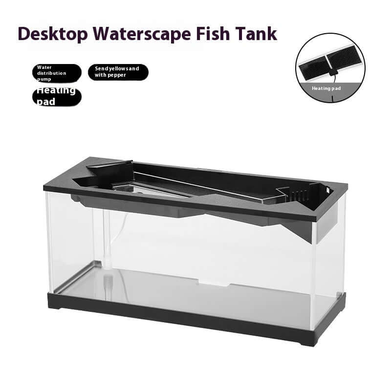 Desktop waterscape fish tank with water distribution lamp and healing pad for aquarists and fish enthusiasts.