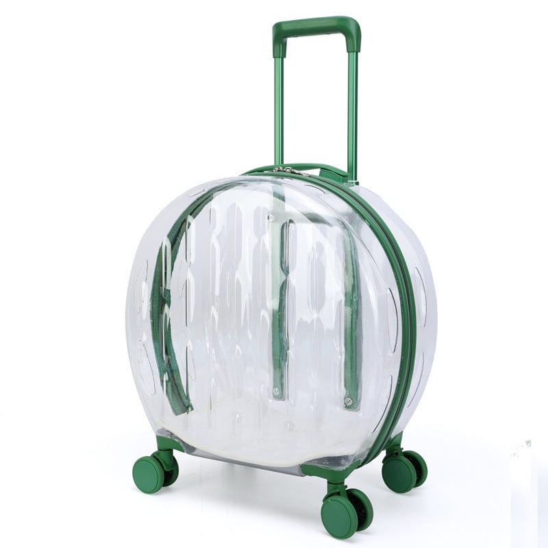 Sac à dos trolley transparent pour chats avec roulettes et poignée, idéal pour transporter vos animaux avec style.