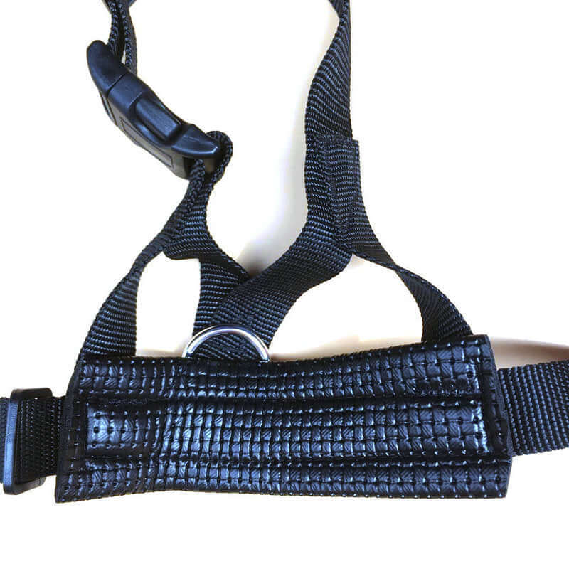 Harnais de sécurité pour chien en nylon ajustable, design confortable et pratique pour les promenades.