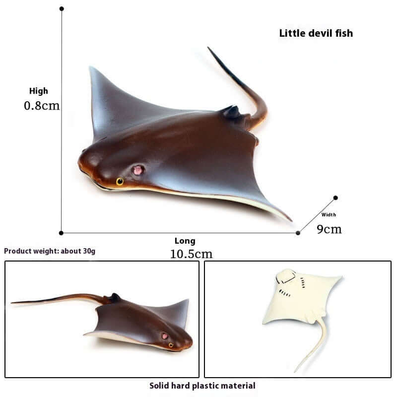 Modèle de poisson diable en plastique solide, jouet éducatif pour enfants, dimensions 10.5 cm x 9 cm x 0.8 cm.