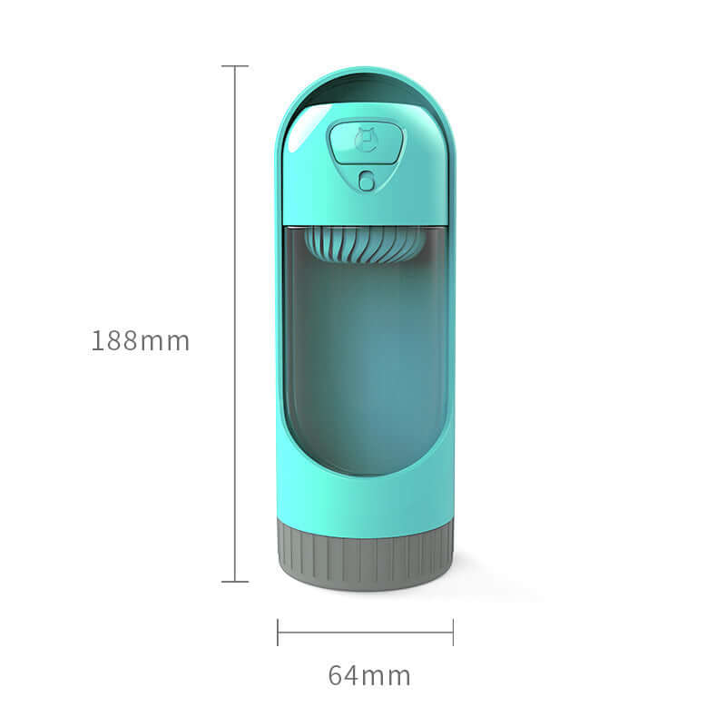 Gobelet d'eau portable multifonction pour animaux, en ABS, sans BPA et résistant aux chocs, coloris turquoise.
