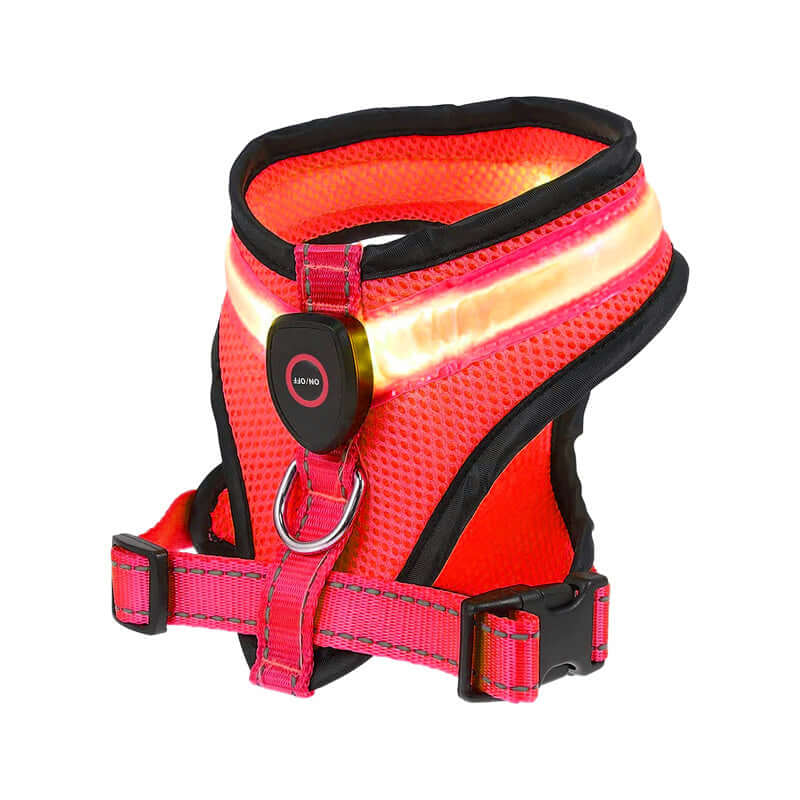 Harnais LED Mesh rechargeable pour chien, couleur rouge et noir, idéal pour sécurité nocturne.