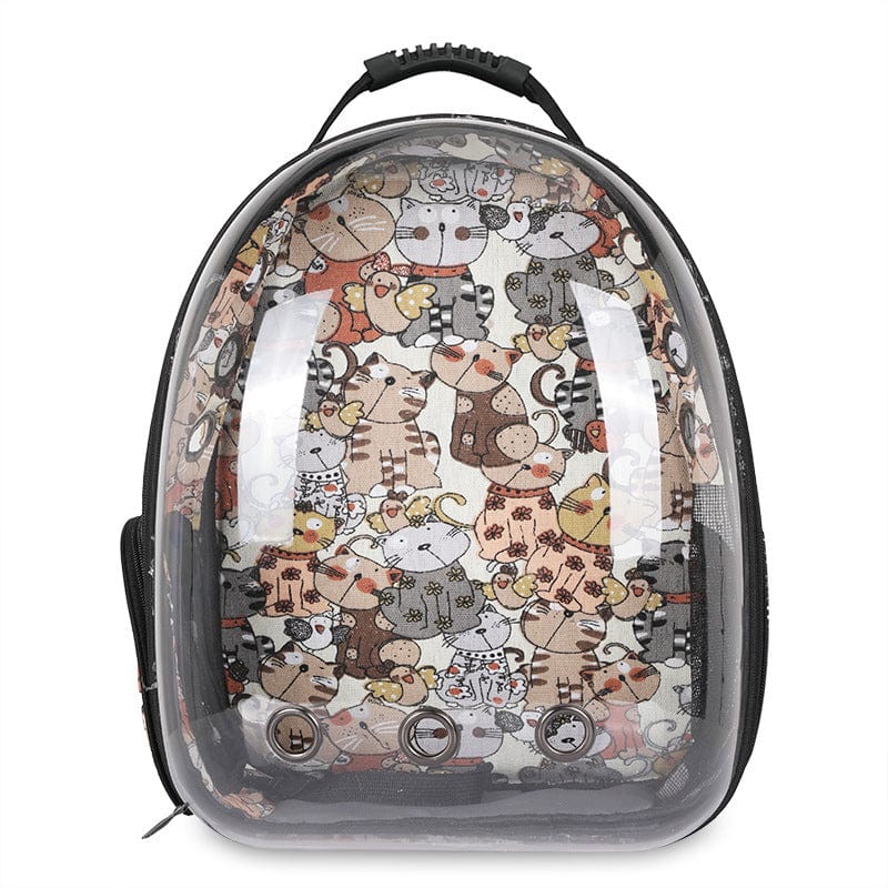 Sac à dos transparent pour animaux, design coloré avec motifs d'animaux, idéal pour transporter votre compagnon.