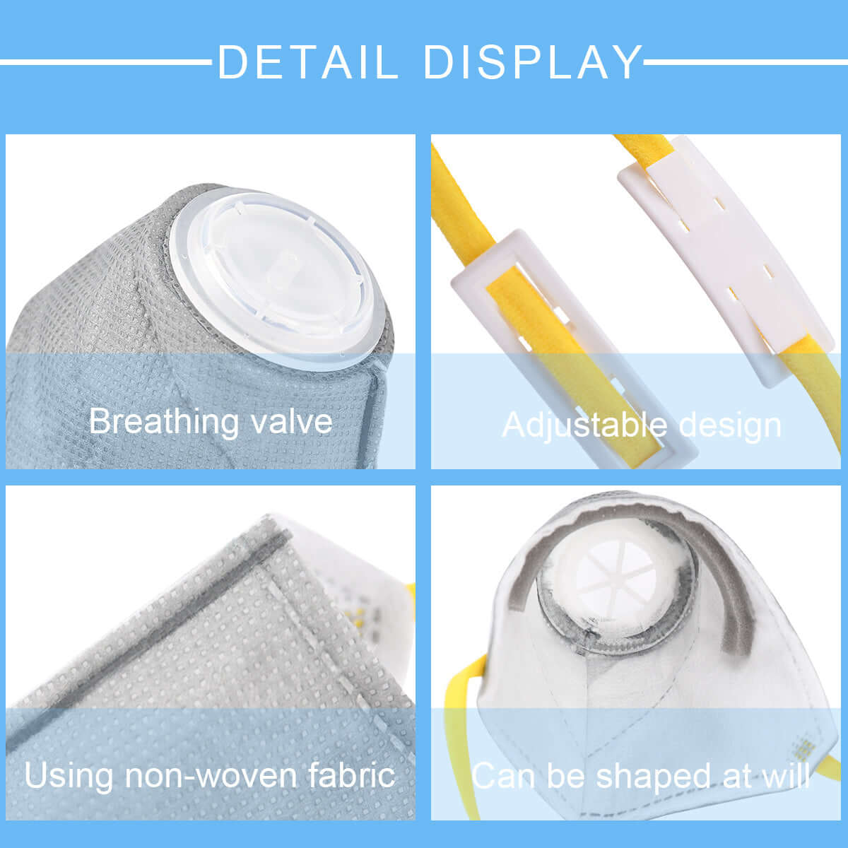 Masque anti-brouillard pour chiens avec valve de respiration, design ajustable, tissu non tissé, adaptable pour confort.