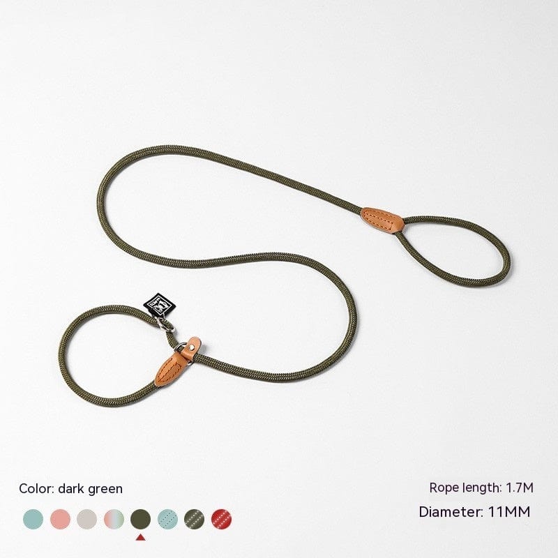 Laisse en nylon tressé P-Chain pour chiens, 1.7M, couleur vert foncé, résistante et confortable.