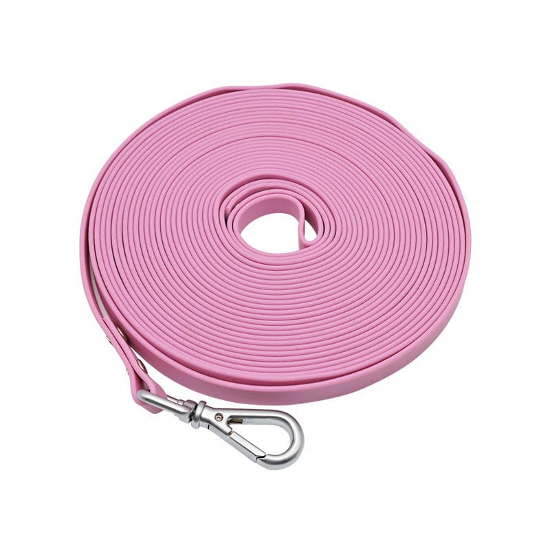 Laisse étanche en PVC rose pour chiens, idéale pour les promenades et les aventures en plein air.