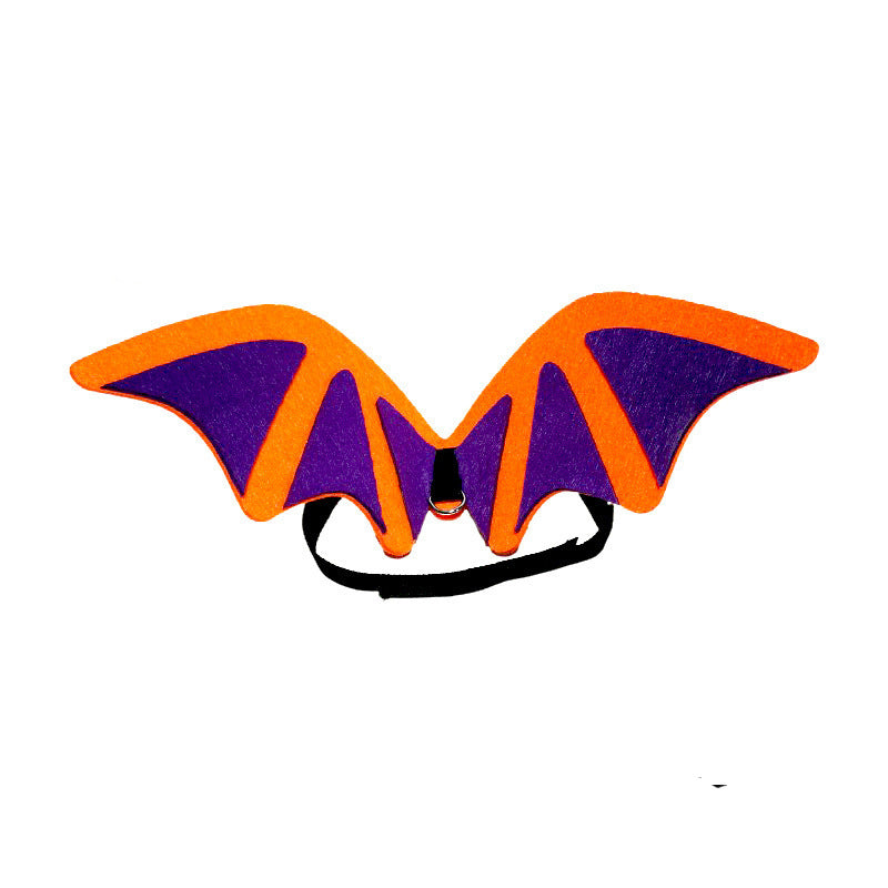 Ailes de chauve-souris orange et violet pour costume d'Halloween pour animaux de compagnie.