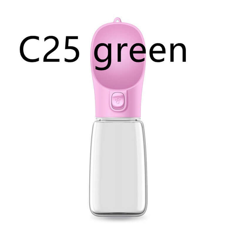 Gourde portable pour chien, distributeur d'eau léger et pratique, couleur rose, modèle C25.
