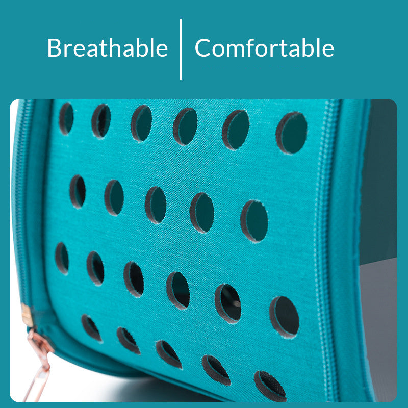 Sac transparent pour animaux, respirant et confortable avec design à trous, idéal pour chiens et chats.