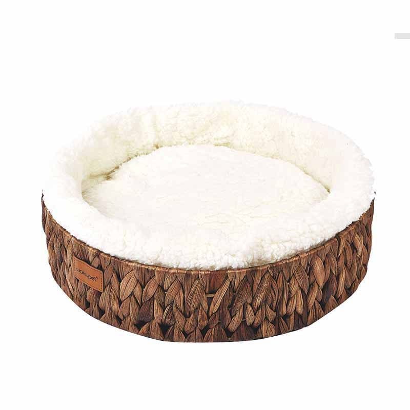 Nid Chaleureux en Rattan pour Chat avec coussin en coton doux, parfait pour le repos et le confort de votre félin.