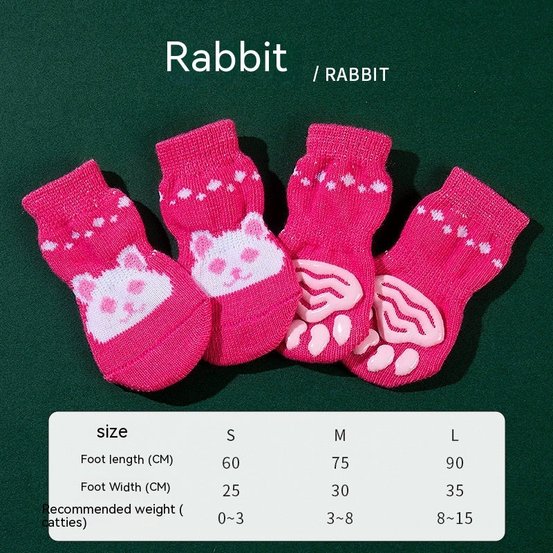 Chaussettes antidérapantes pour animaux en polyester avec motif de lapin, tailles S, M, L.