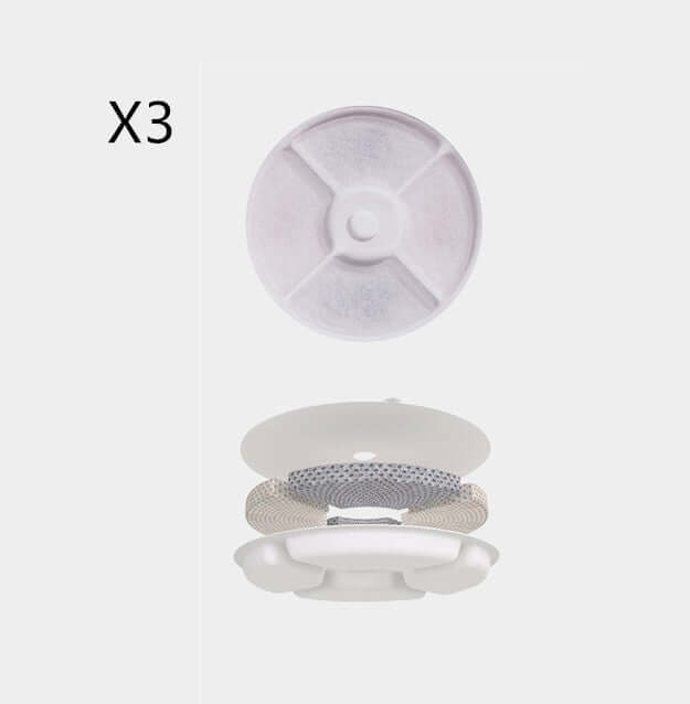 Set de 3 pièces de distributeur d'eau pour animaux, montrant le design en couches et la structure en plastique.