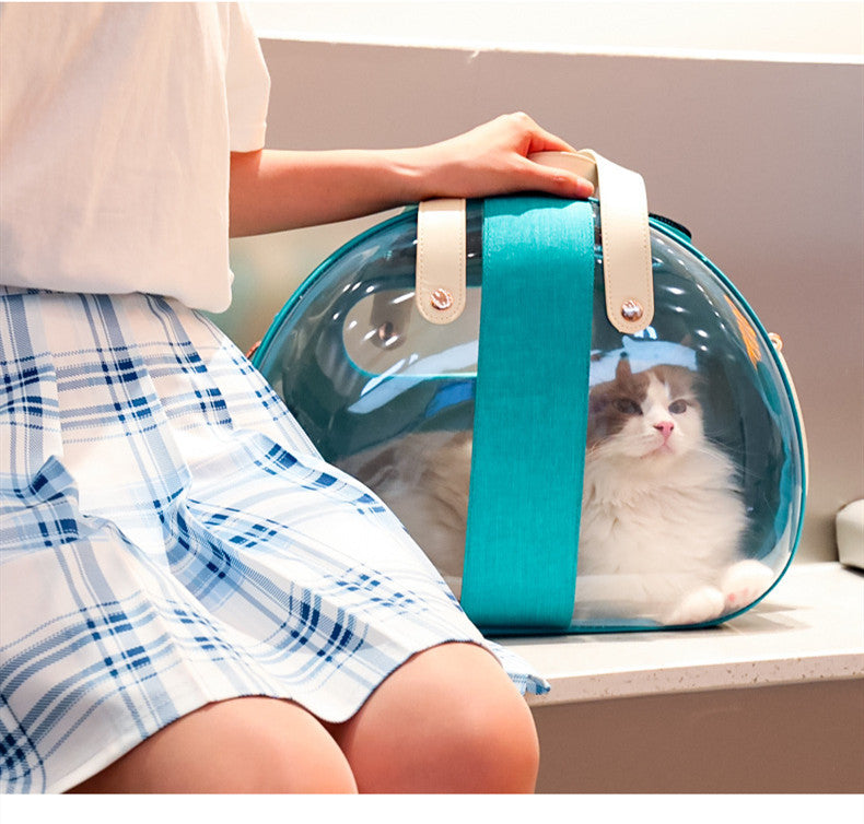 Sac transparent Double Fish pour chat, design durable et respirant, idéal pour les déplacements.