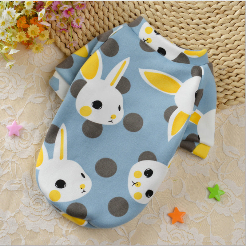 Vêtement pour petit chien en polyester, motif lapin avec pois, parfait pour l'automne et l'hiver.