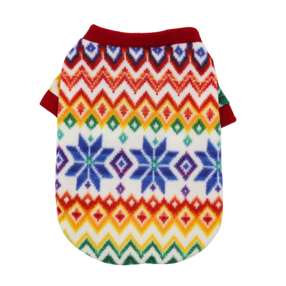 Pull pour chien en polaire chaude avec motifs festifs colorés pour l'hiver.