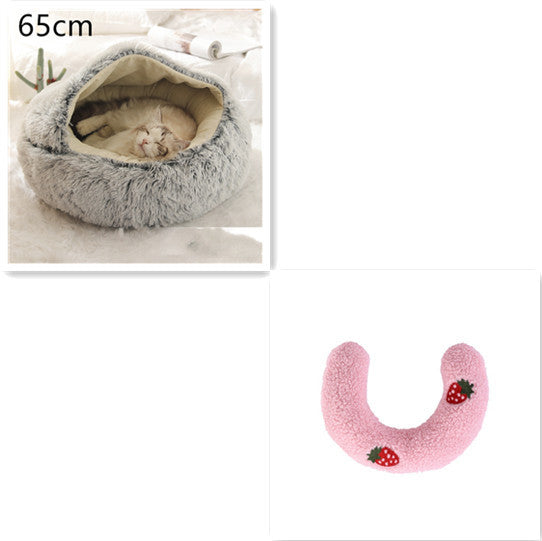 Lit Douillet 2 En 1 pour Chiens et Chats - Lit d'Hiver Rond en Peluche