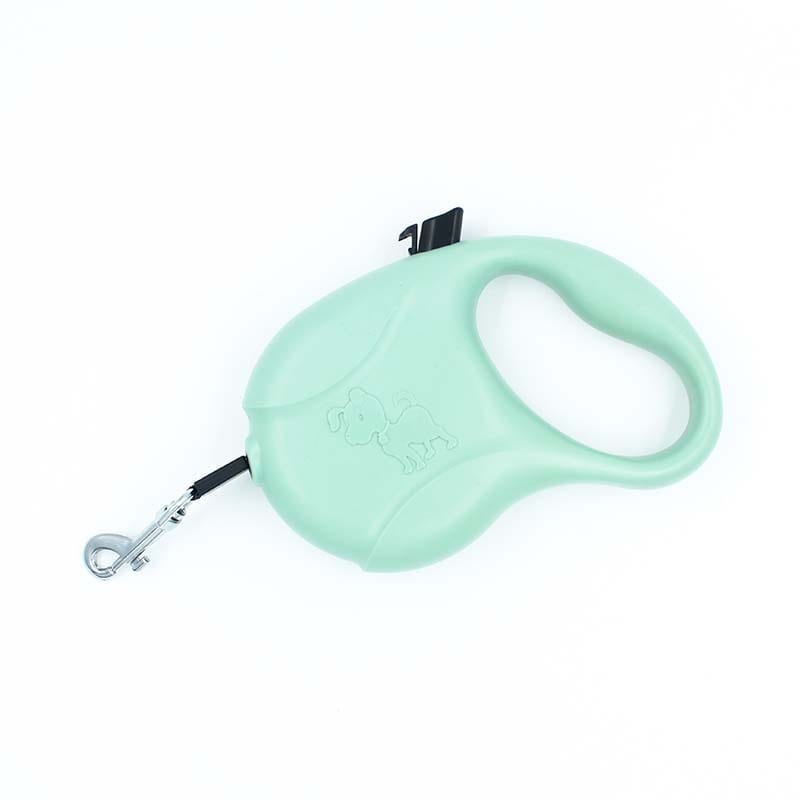 Laisse pour chien automatique enrouleur couleur verte, durable et confortable pour promenades quotidiennes.