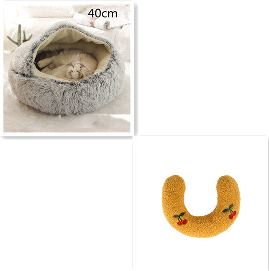 Lit Douillet 2 En 1 pour Chiens et Chats - Lit d'Hiver Rond en Peluche