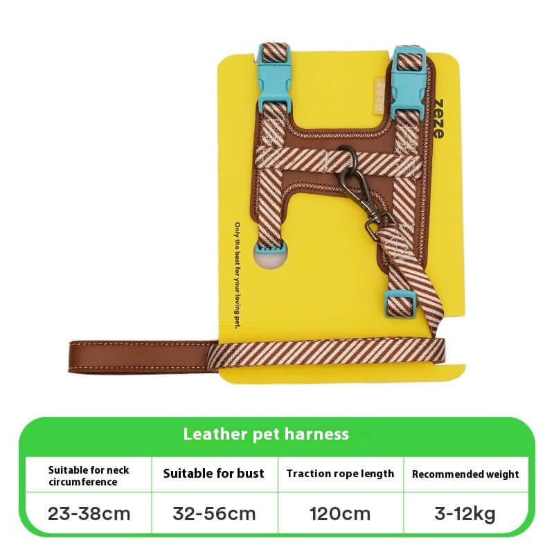 Harnais de chien anti-dérapant en cuir PU avec laisse ajustable, adapté pour chiens de 3 à 12kg.