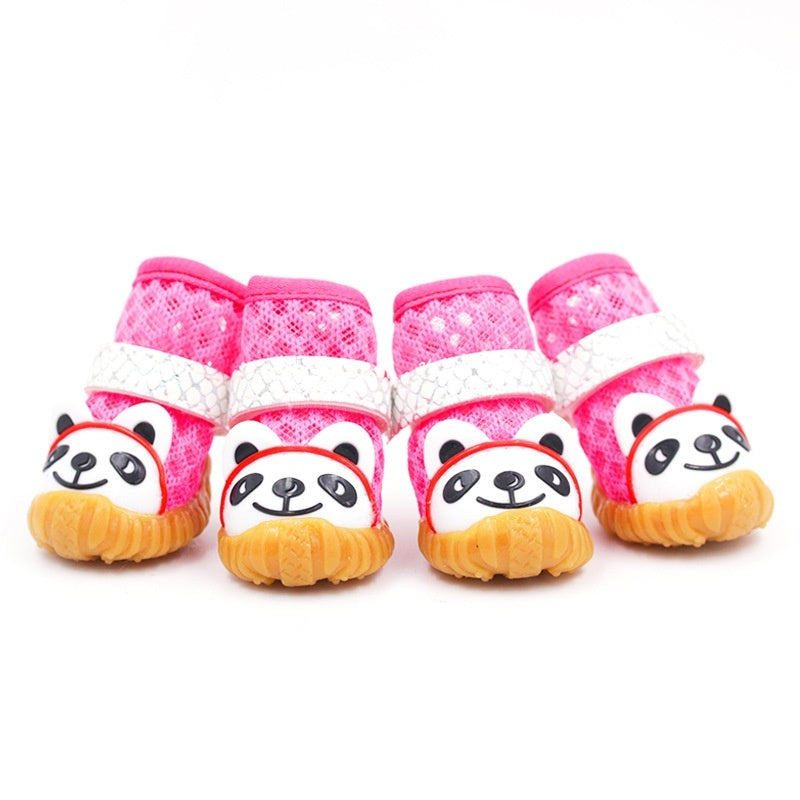Chaussures en maille respirante pour chiens avec motifs de panda en rose