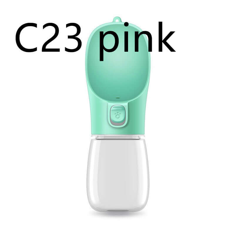 Gourde portable pour chien en vert avec réservoir transparent, idéale pour les promenades avec votre animal.