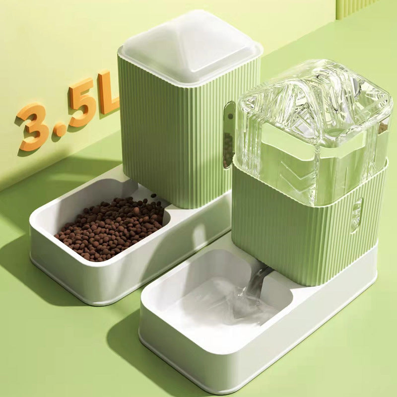 Distributeur automatique d'eau et de nourriture pour chat, 3,5L, en matériaux durables, couleur verte.
