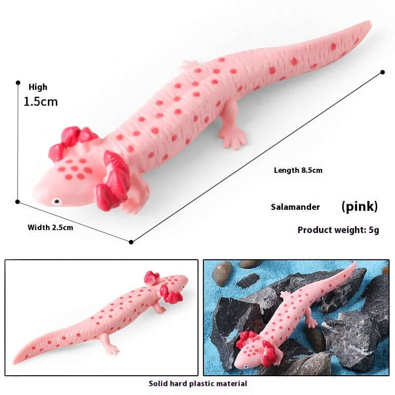 Modèle en plastique d'un salamandre rose, jouet éducatif de 8,5 cm. Idéal pour stimuler l'imagination des enfants.