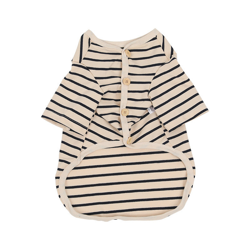 Chemise V-Neck en coton rayé pour chiens, confortable et élégante, idéale pour toutes les occasions.