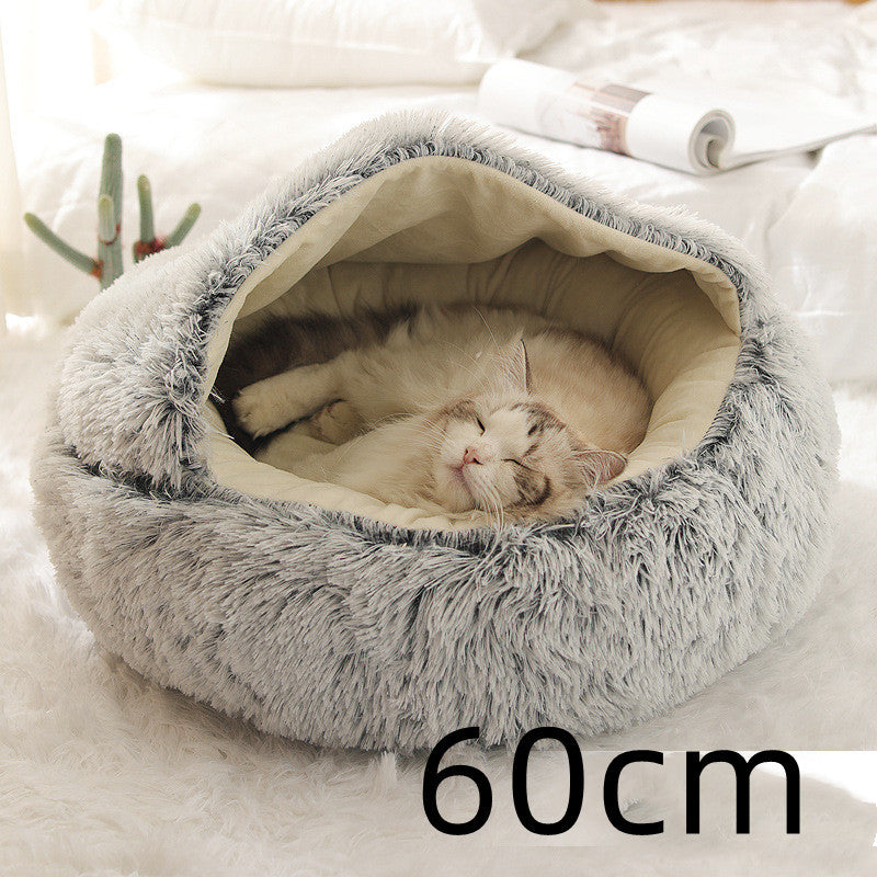 Lit Douillet 2 En 1 pour Chiens et Chats - Lit d'Hiver Rond en Peluche