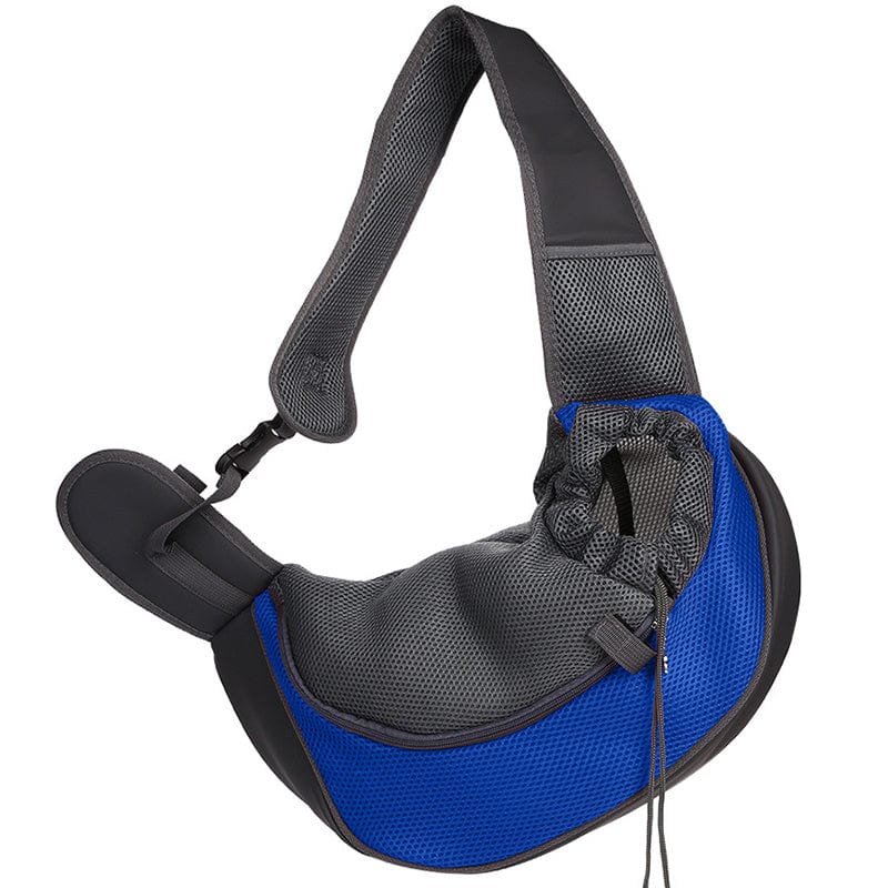Sac à bandoulière ultra-léger et respirant pour chiots en bleu et noir.