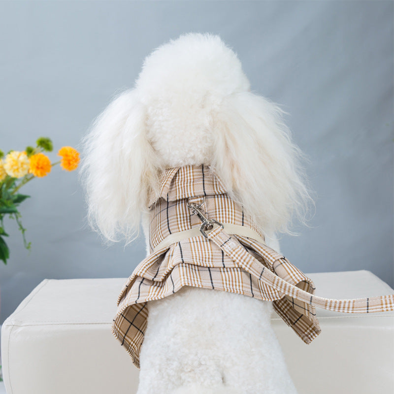Harnais et corde de traction pour chien, style gilet en coton bio avec motif à carreaux, confort optimal.