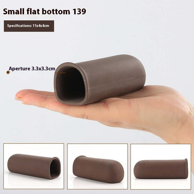 Small flat bottom tube in hand, dimensions 11x4x4 cm, aperture 3.3x3.3 cm, versatile for various applications.