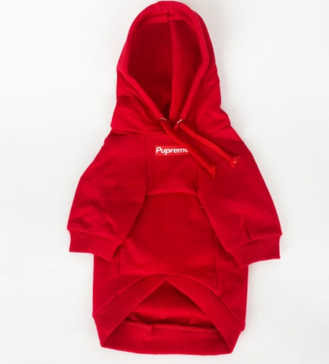 Sweater à capuche en coton rouge pour chien, style décontracté et confortable pour toutes les saisons.