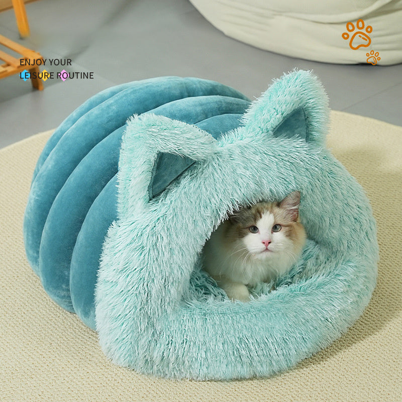 Lit pour animaux en peluche avec oreilles de chat