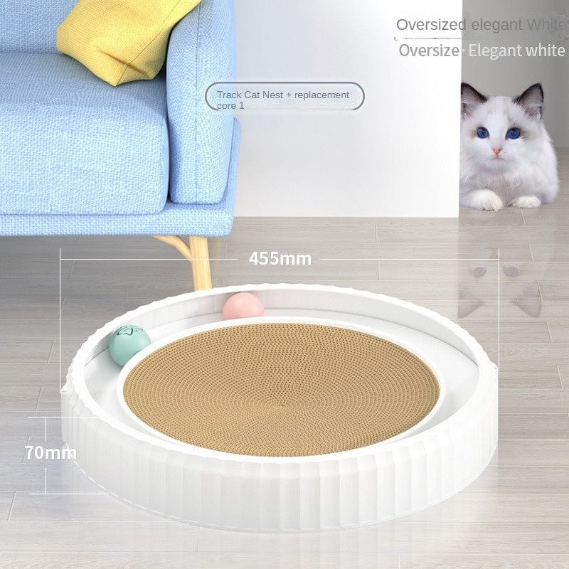 Planche à gratter ronde pour chat avec balles colorées, prolonge la durée de vie de vos meubles.
