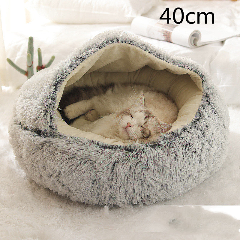 Lit Douillet 2 En 1 pour Chiens et Chats - Lit d'Hiver Rond en Peluche