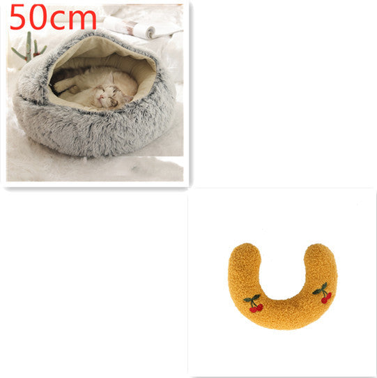 Lit Douillet 2 En 1 pour Chiens et Chats - Lit d'Hiver Rond en Peluche