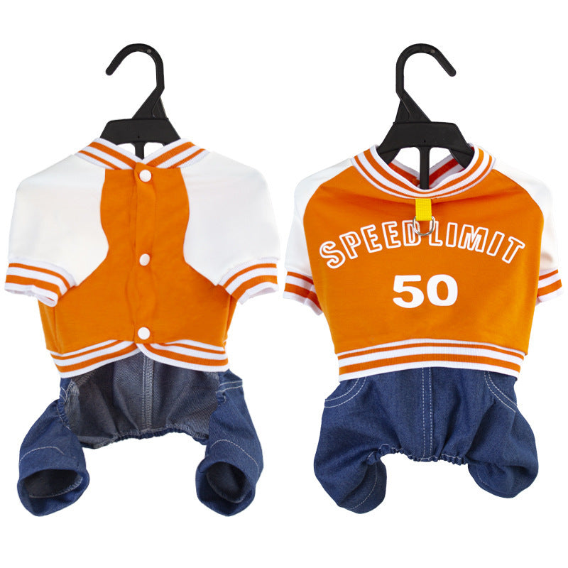Pull à la mode pour animaux à quatre pattes, style décontracté avec design Speed Limit, en orange et denim.